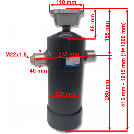 SIŁOWNIK HYDRAULICZNY WYWROTU 1200 mm 10T NA 3 STRONY + KOŁYSKA PRZYCZEPY